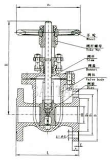 明桿楔式閘閥總裝圖