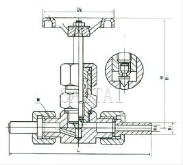 J21/3W-1.6/32P型外螺紋針型閥(帶接管)結構圖
