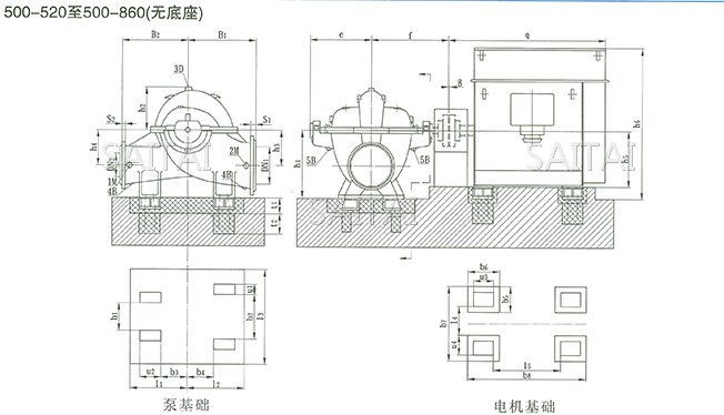 SOW中開泵(500-520 ~ 500-860)安裝尺寸