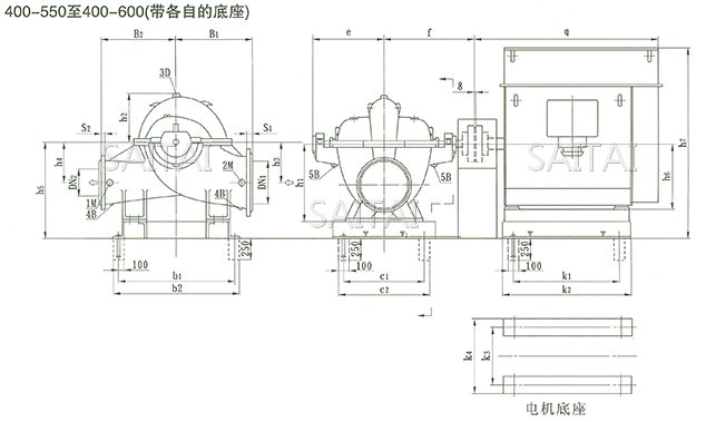 SOW中開泵(400-550 ~ 400-600)安裝尺寸