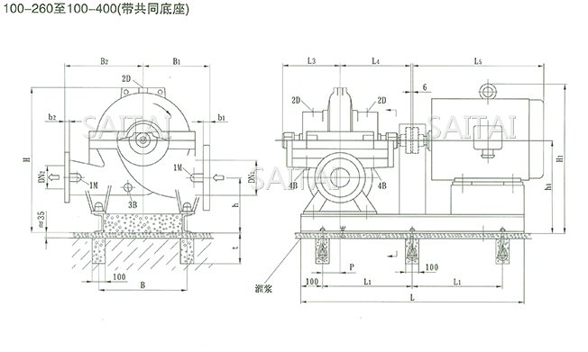 SOW中開泵(100-260 ~ 100-400)安裝尺寸
