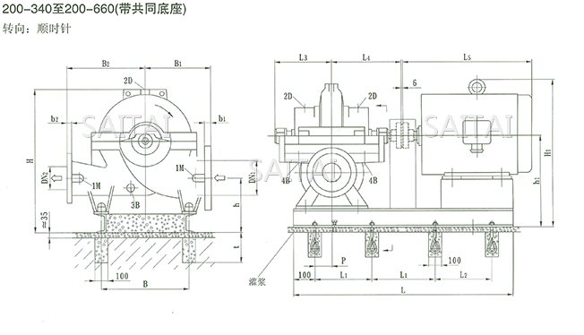 SOW中開泵(200-340 ~ 200-660)安裝尺寸