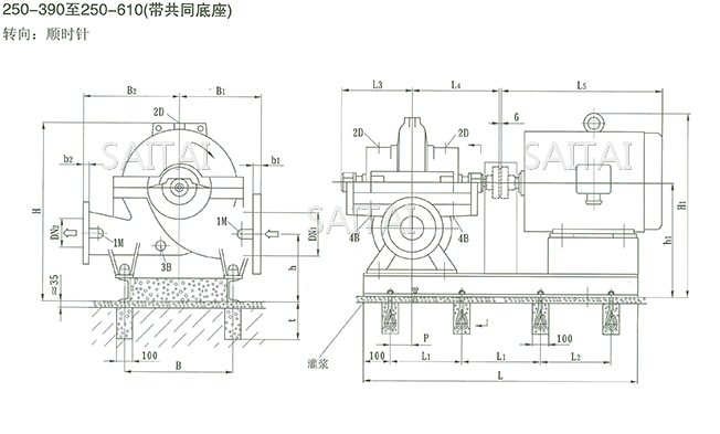 SOW中開泵(250-390 ~ 250-610)安裝尺寸