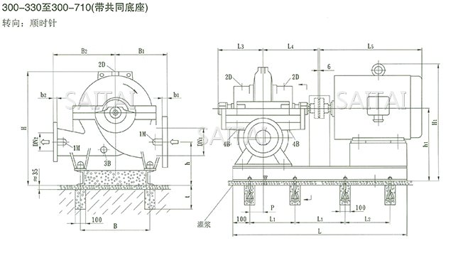 SOW中開泵(300-330 ~ 300-710)安裝尺寸